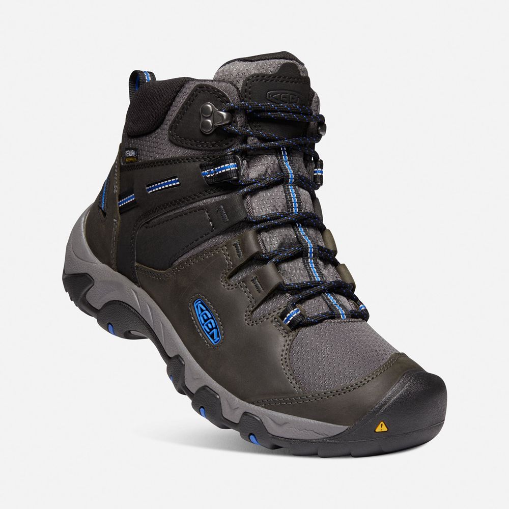 Botas de Seguridad Keen Mexico Negros/Azules - Hombre Steens Cuero Waterproof - DC7516032